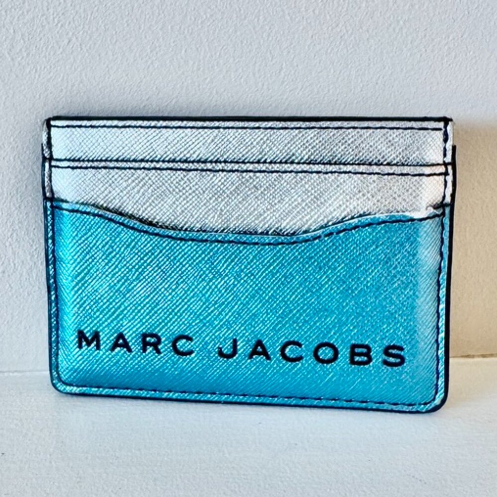 Marc Jacobs Metallic Blue and Silver Card Case Wallet